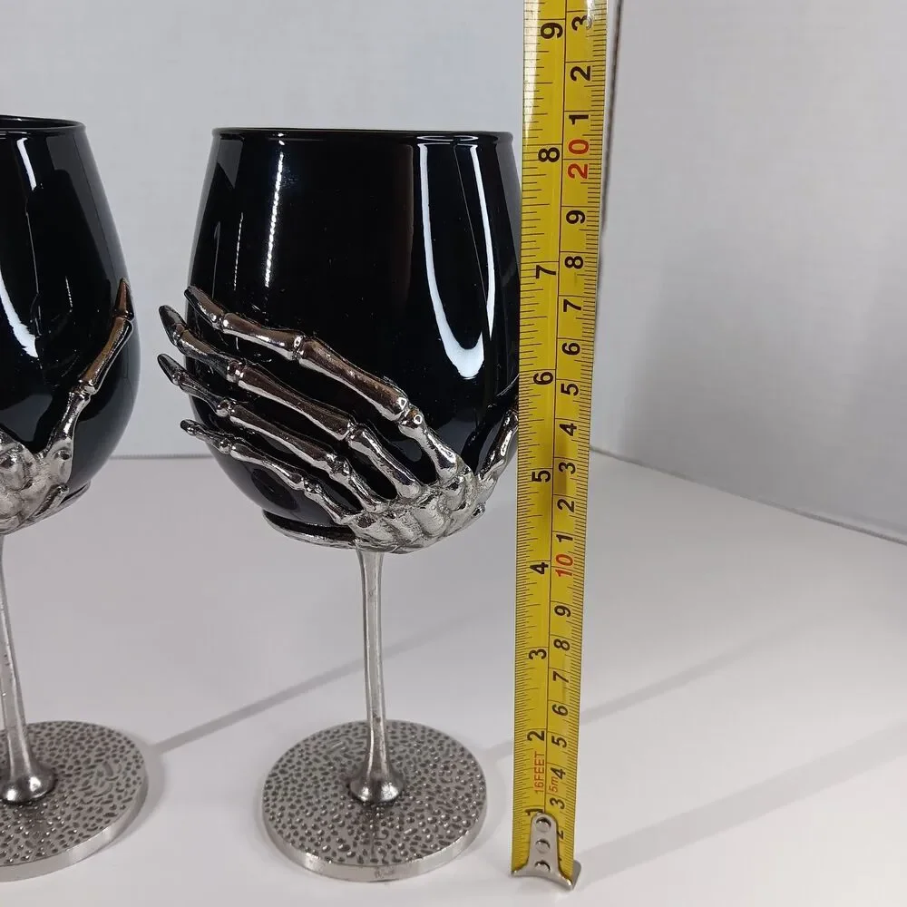 Metal Skeleton Hand Black Glass Goblet Wine Cup Halloween Goth Gothic Spooky